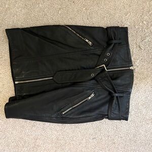 Bardot Black Leather Moto Skirt with Belted Waist